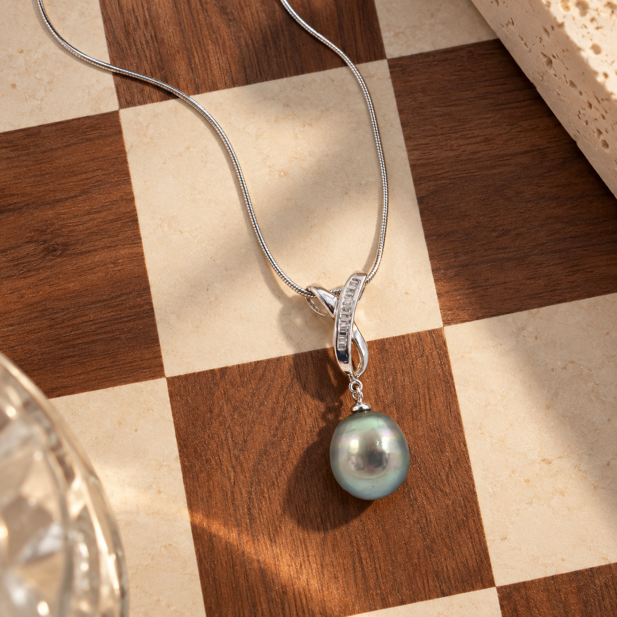 Alika Necklace showcasing a stunning Tahitian pearl, perfect for Pacific and New Zealand pearl jewellery lovers.