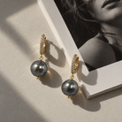 Keiko Earrings featuring stunning Tahitian pearls and sparkling accents, perfect for lovers of pearl jewellery.